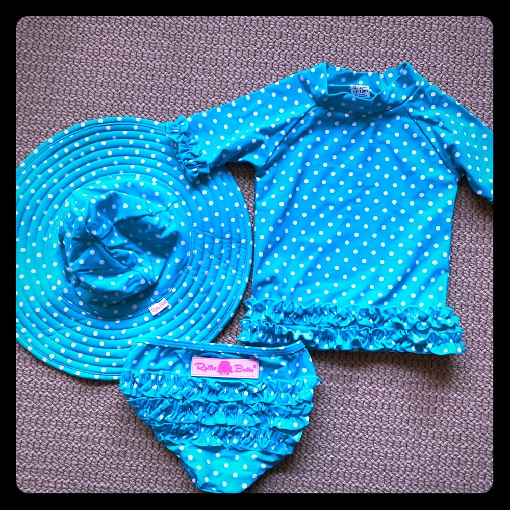 Ruffle Butts 3-piece swim set size 12-18 months